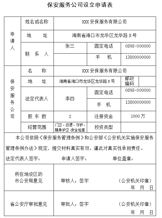 保安服务公司设立许可证书-海南许可资质代办-钱生钱代理记账